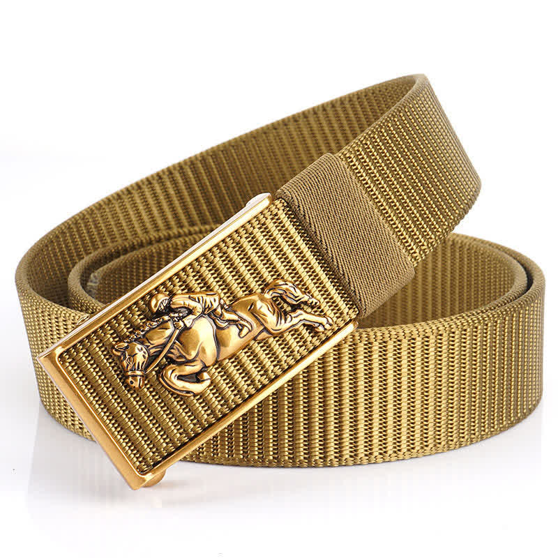 Men's Horseback Riding Nylon Belt - Khaki / Gold - 48" - image 8