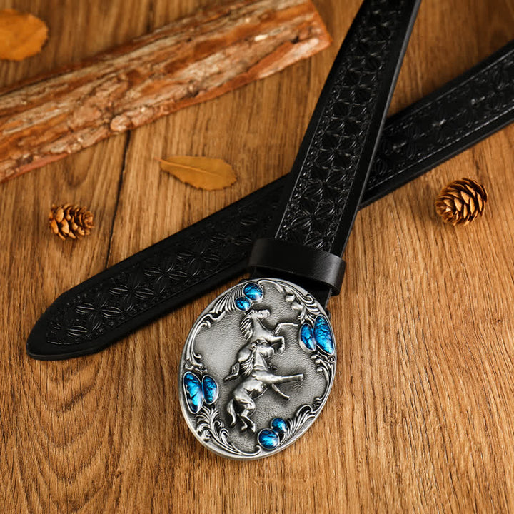 Men's Double Horses Faux Gemstone Leather Belt - image 3