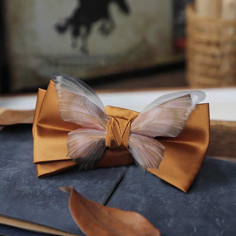 Men's Vintage Organza Butterfly Bow Tie Pocket Square Set - Yellow - Bow Tie - image 9