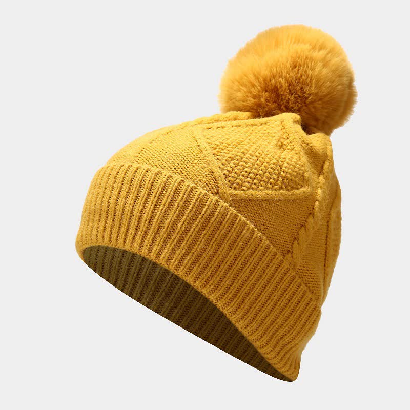 3Pcs Women's Diamond Poms Beanie Hat Scarf Gloves Set - image 1