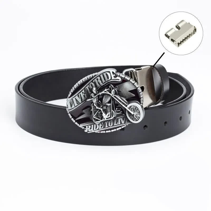 Men's Skeleton Motorcyclist Skull Leather Belt - Iron Linker - Black / Glaze - 46 - image 22