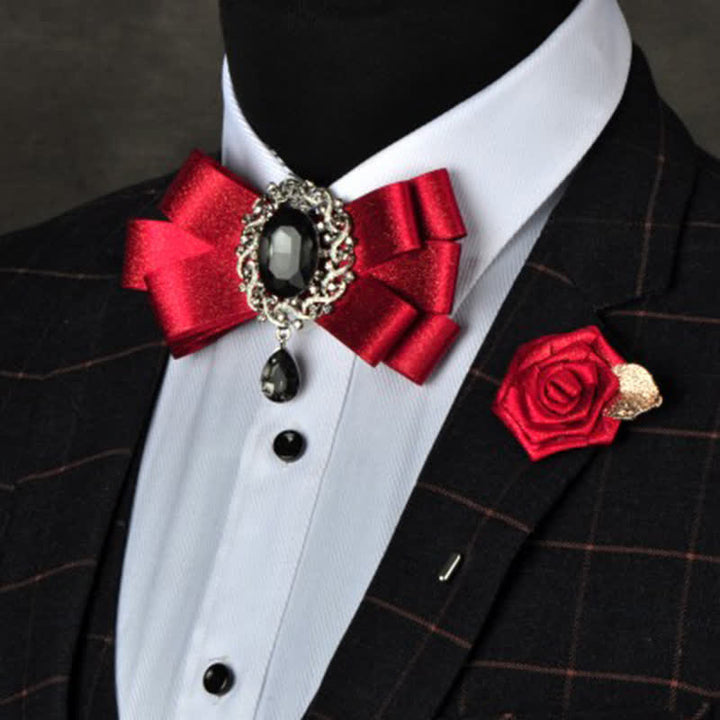 3Pcs Black Rhinestone Solid Colored Bow Tie Set - image 6