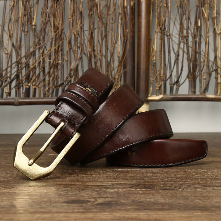 Men's Rectangular Buckle Glossy Leather Belt - image 6