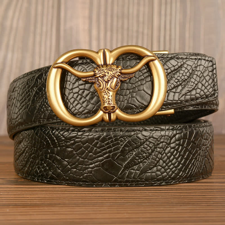 Men's Giant Ox Crocodile Pattern Leather Belt - Gold & Black - Crocodile Claw - 44 - image 16