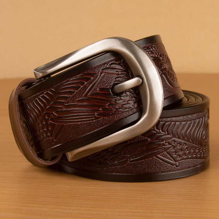 Men's Embossed Eagle Flag Pattern Leather Belt