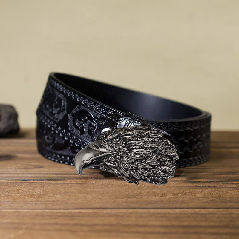 Men's DIY 3D Bald Eagle Head Buckle Leather Belt - Eagle Head - Black Carved Belt (40) - image 10