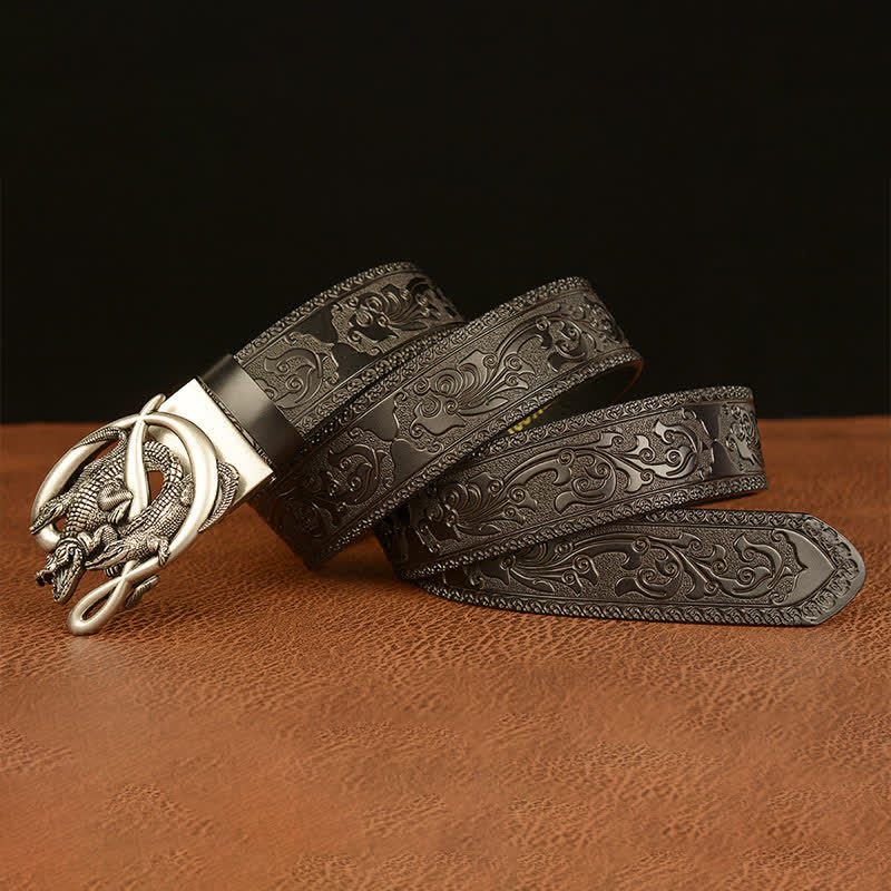 Men's Crocodile Buckle Embossing Leather Belt - image 18
