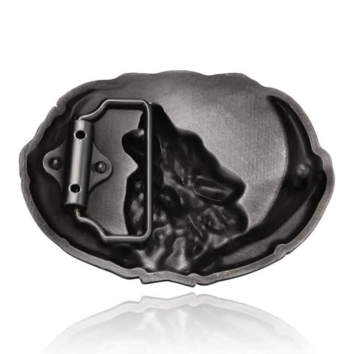 Men's DIY Howling Wolf Moon Oval Buckle Leather Belt - image 1