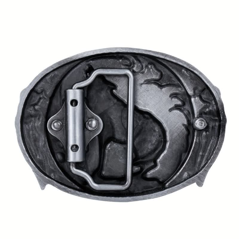 Men's DIY Enamel Domineering Howling Wolf Buckle Leather Belt - image 1