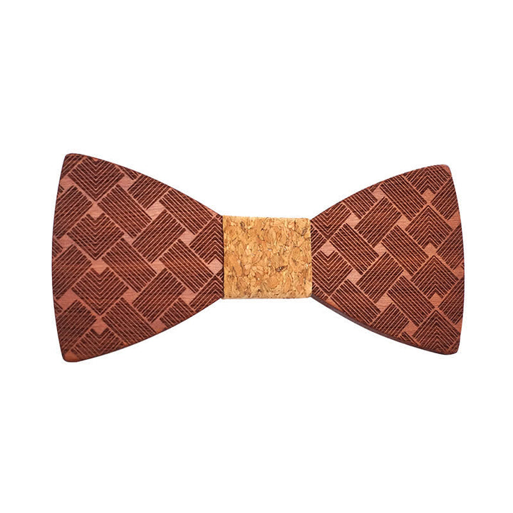 Men's Woven Pattern Wooden Bow Tie - image 1