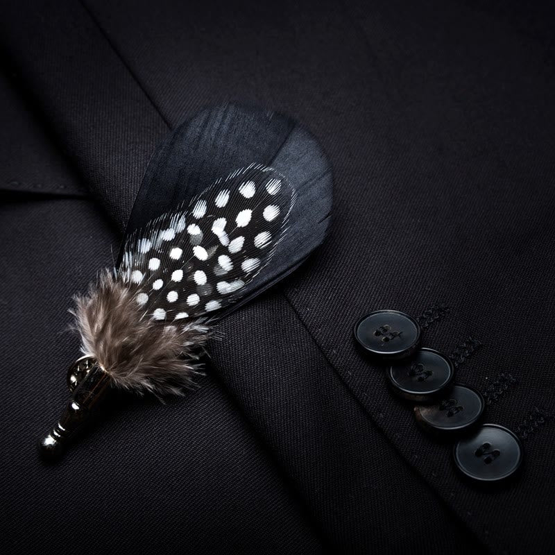 Black & White Dots Feather Bow Tie with Lapel Pin - image 2