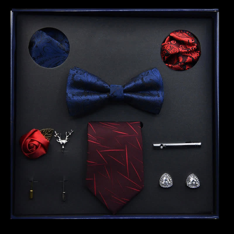 8Pcs Blue&Red Menswear Classic Business Bow Ties Gift Box - Blue&Red - image 0