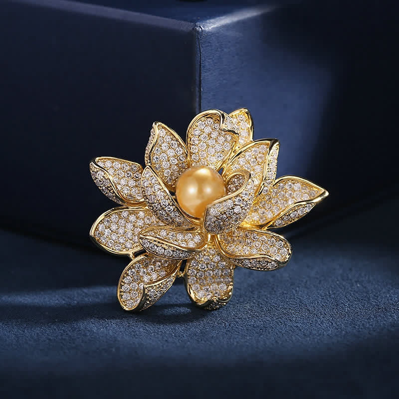 Women's Three-Dimensional Pearl Lotus Brooch - Gold - image 7