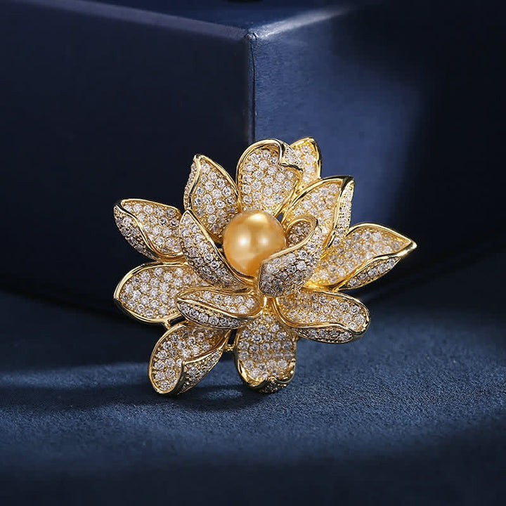 Women's Three-Dimensional Pearl Lotus Brooch - Gold - image 7