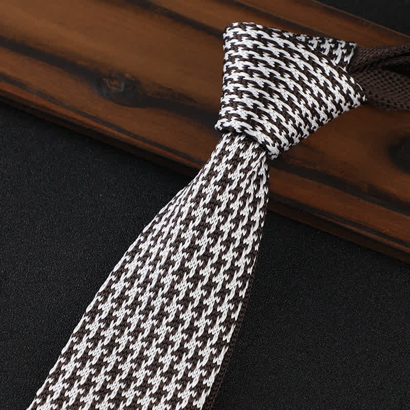 Men's Houndstooth Plaid Knitted Necktie - Coffee - image 2