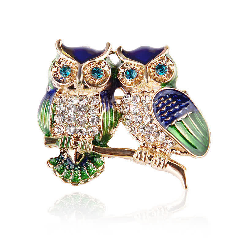 Women's Double Owls On Branch Brooch - Owl - image 0
