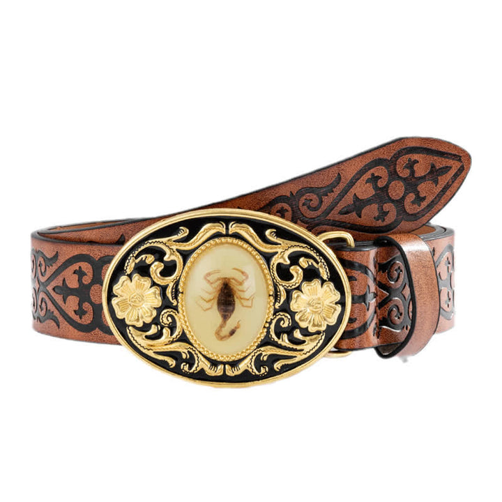 Men's Glowing In The Dark Scorpion Buckle Leather Belt - Scorpion - 40 - image 0