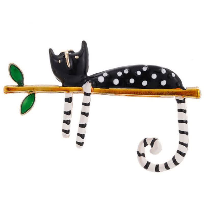 Women's Lazy Kitten Polka Dot Cat Brooch - Black - image 0