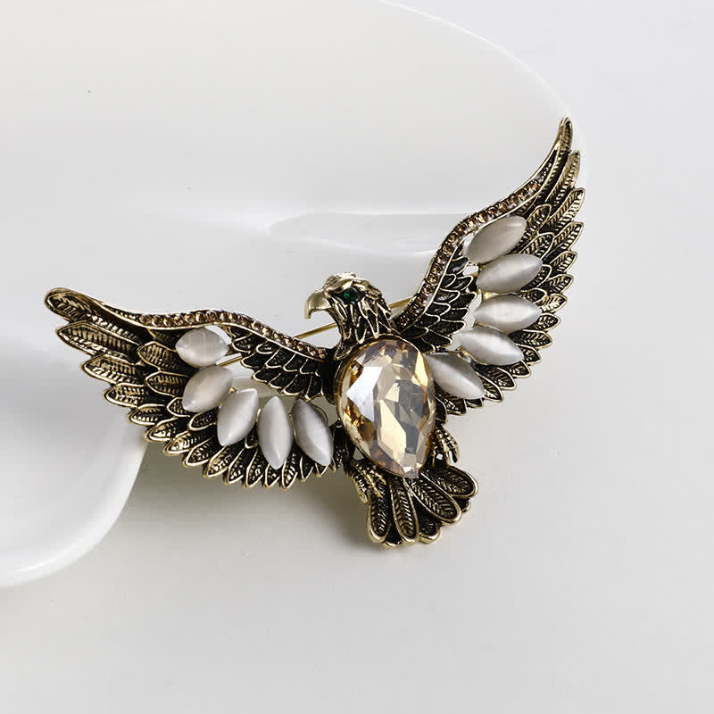 Men's Flying Hawk Gem Brooch - Brown - image 2