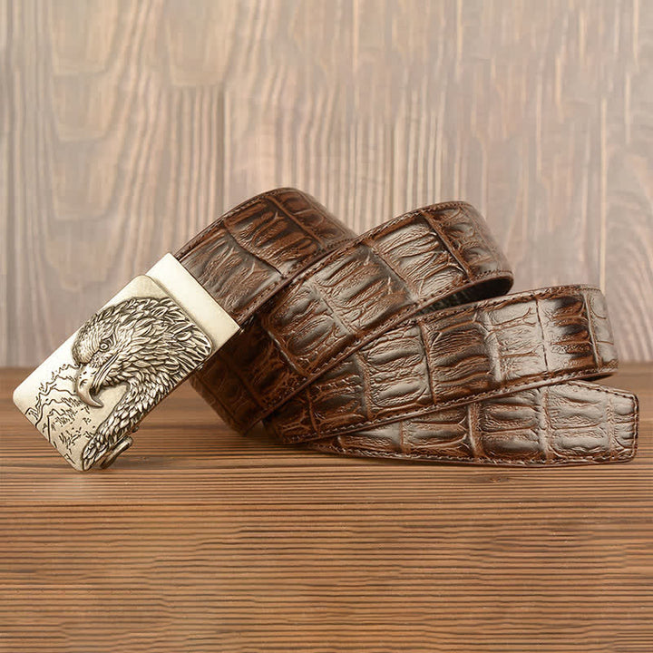 Men's Carved Eagle Crocodile Pattern Leather Belt - image 25