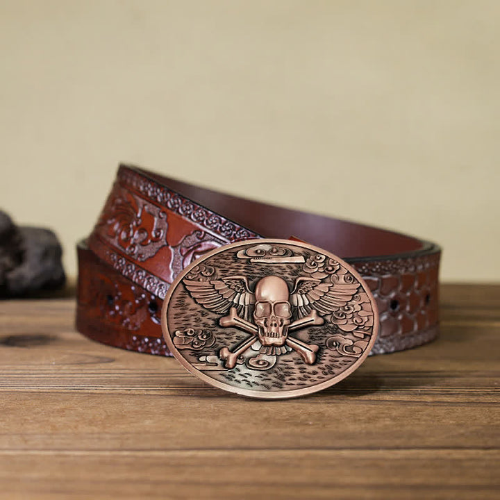Men's DIY Skull Angel Creative Beer Holder Buckle Leather Belt - Copper - Brown Carved Belt (40) - image 26