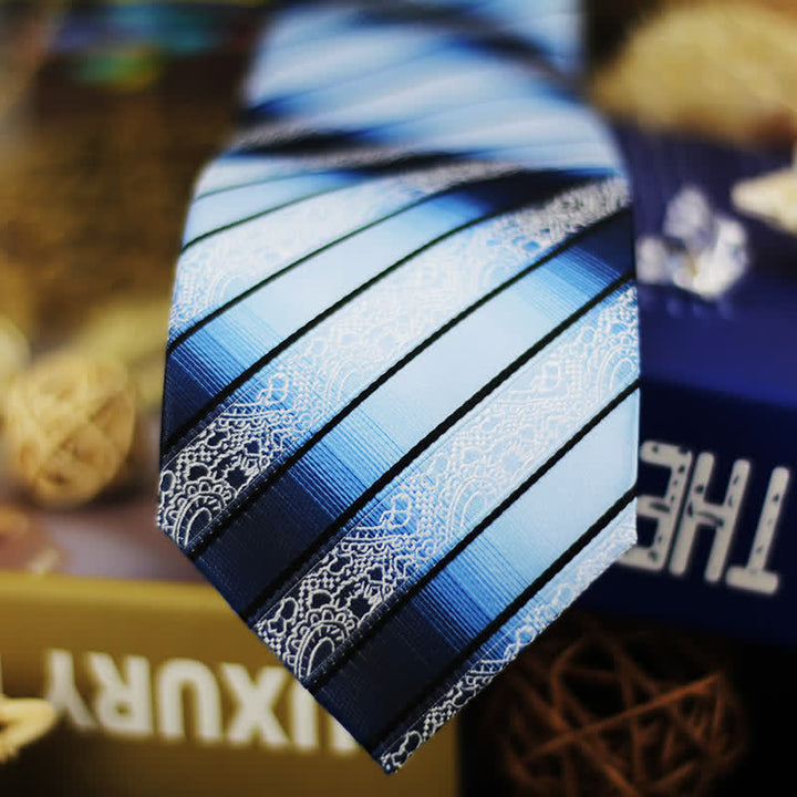 Men's Shade of Blue Gradient Paisley Striped Necktie - image 3