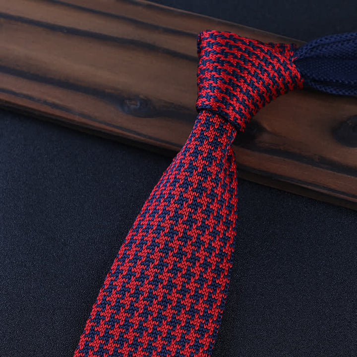 Men's Houndstooth Plaid Knitted Necktie - Red & Navy - image 12