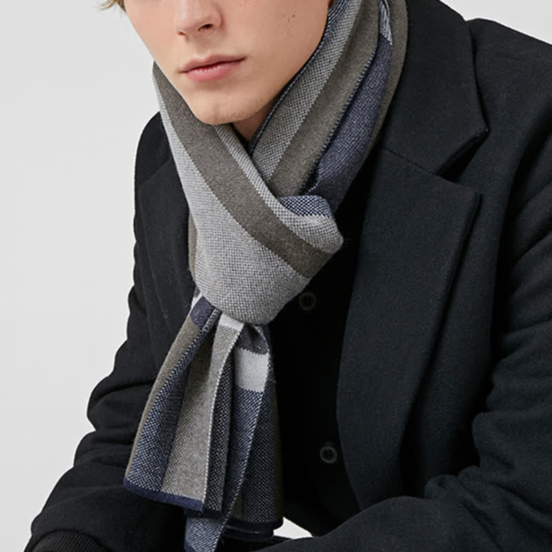 Men's Winter Classical Warm Plaid Stripe Scarf - Navy - image 15
