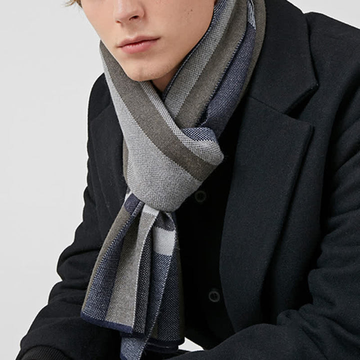 Men's Winter Classical Warm Plaid Stripe Scarf - Navy - image 15