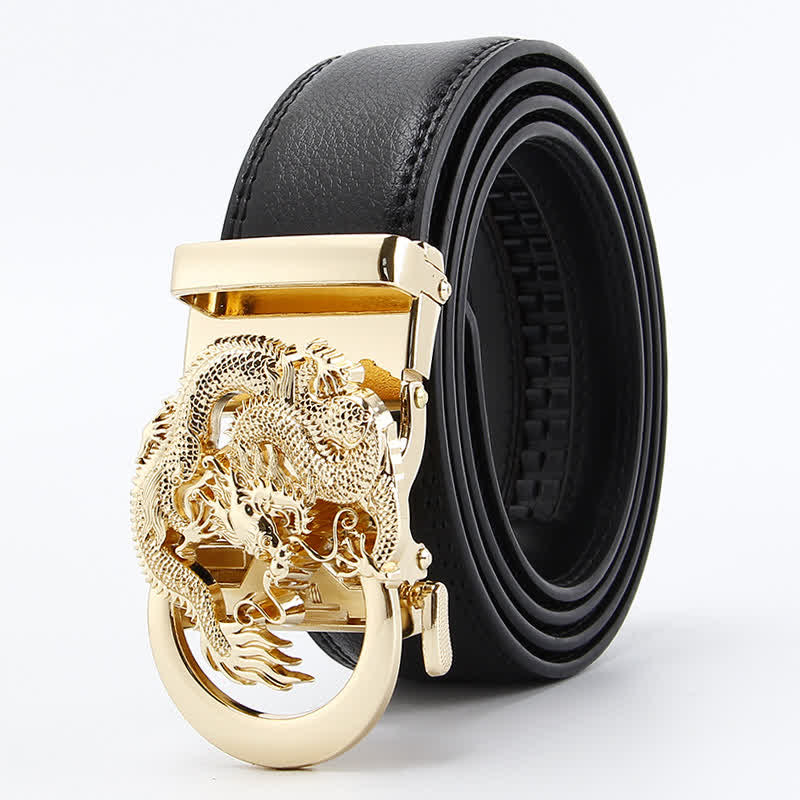 Men's Dragon Business Automatic Ratchet Leather Belt - Gold - 46 - image 11