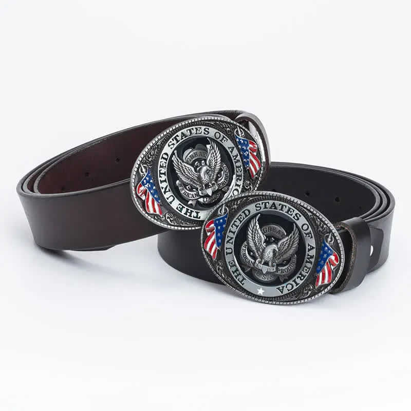 Men's Luxury Eagle American Flag Leather Belt - image 0