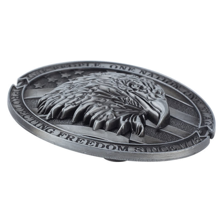 Men's Bald Eagle Head American Flag Buckle Leather Belt - image 3