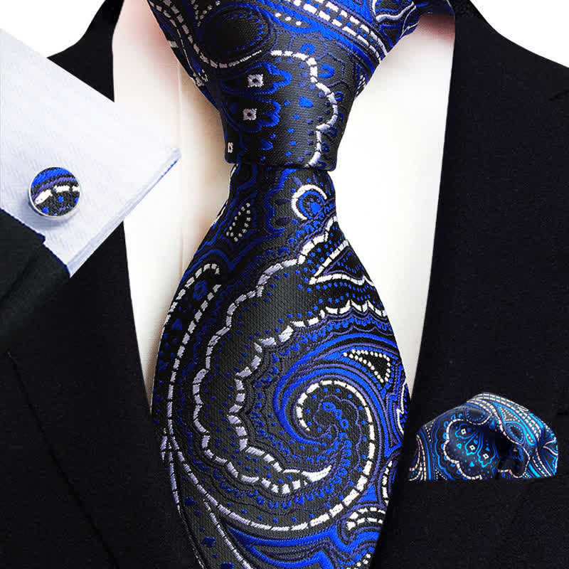 3Pcs Men's Classic Paisley Floral Necktie Set - Navy - image 8