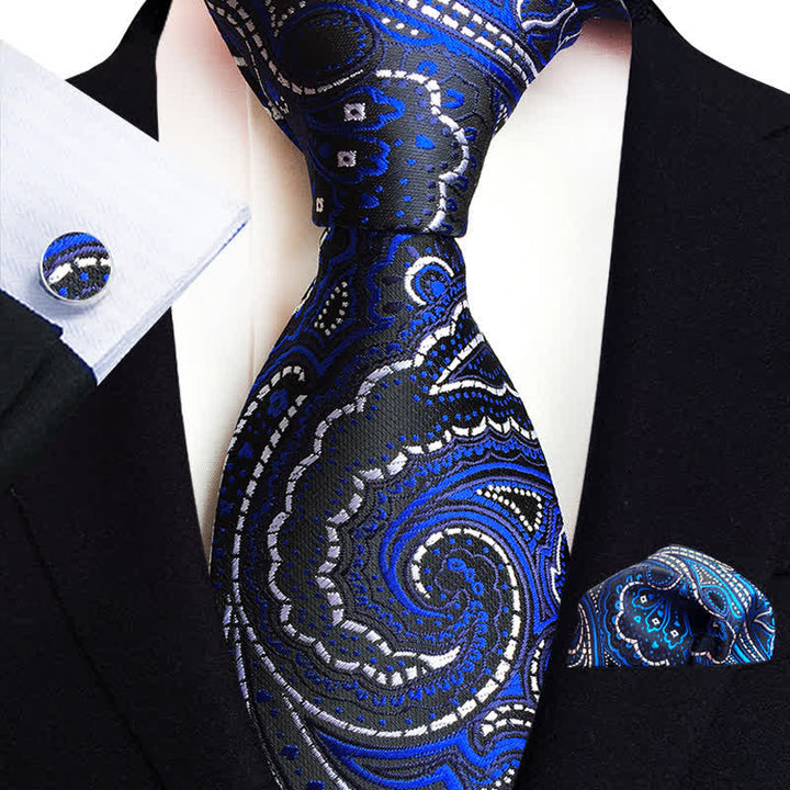 3Pcs Men's Classic Paisley Floral Necktie Set - Navy - image 8