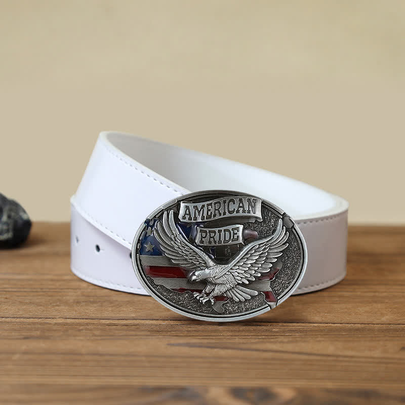Men's DIY American Pride Eagle Buckle Leather Belt - Eagle - White PU Belt (40) - image 6