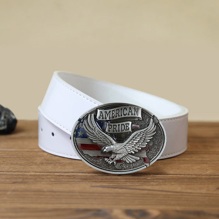 Men's DIY American Pride Eagle Buckle Leather Belt - Eagle - White PU Belt (40) - image 6