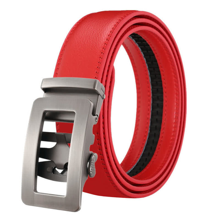Men's Simple Hollow Automatic Buckle Leather Belt - Red - 46 - image 10