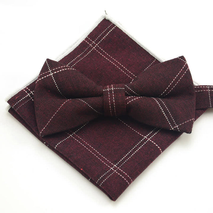 2Pcs Men's Classic Plaid Bow Tie Set - Burgundy - image 5