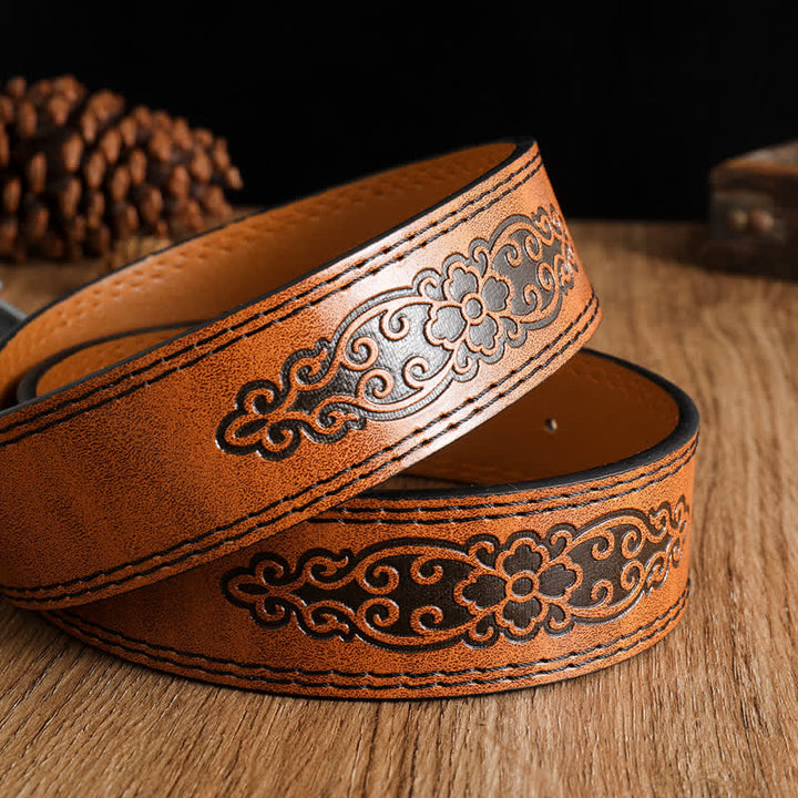 Men's Carved Bald Hawk Eagle Buckle Leather Belt - image 4