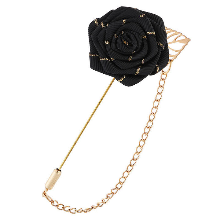 Men's Floral Camellia Chain Brooch - Black - image 5