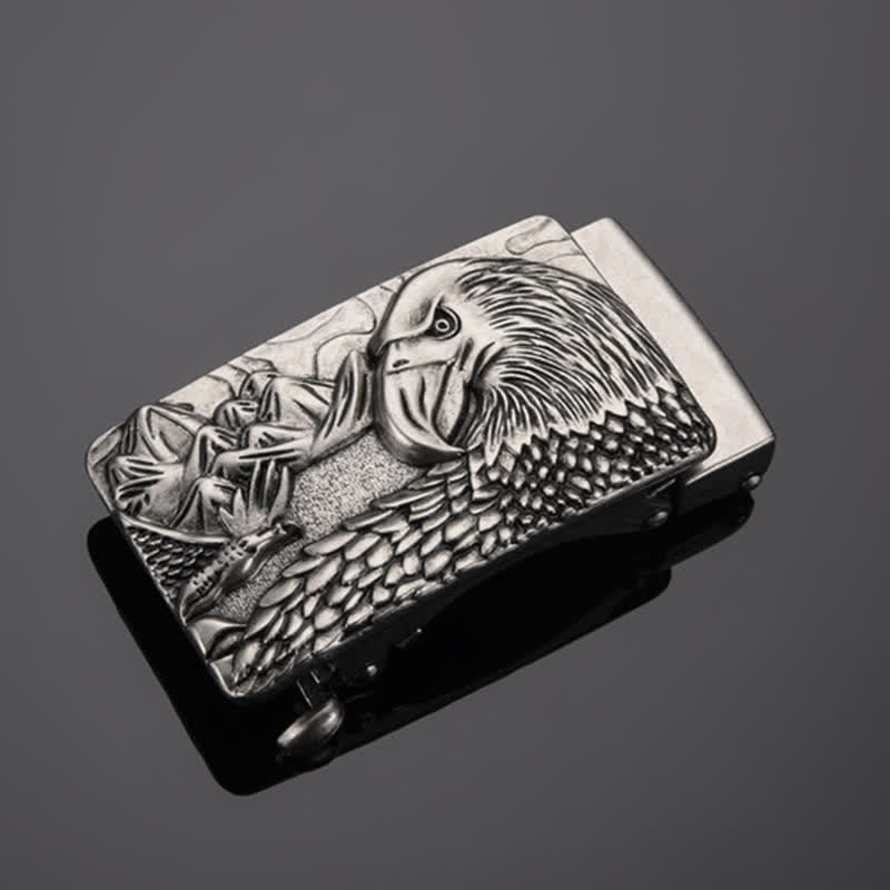 Men's DIY Strong Eagle Automatic Buckle Leather Belt - Antique Silver - Without Belt - image 0