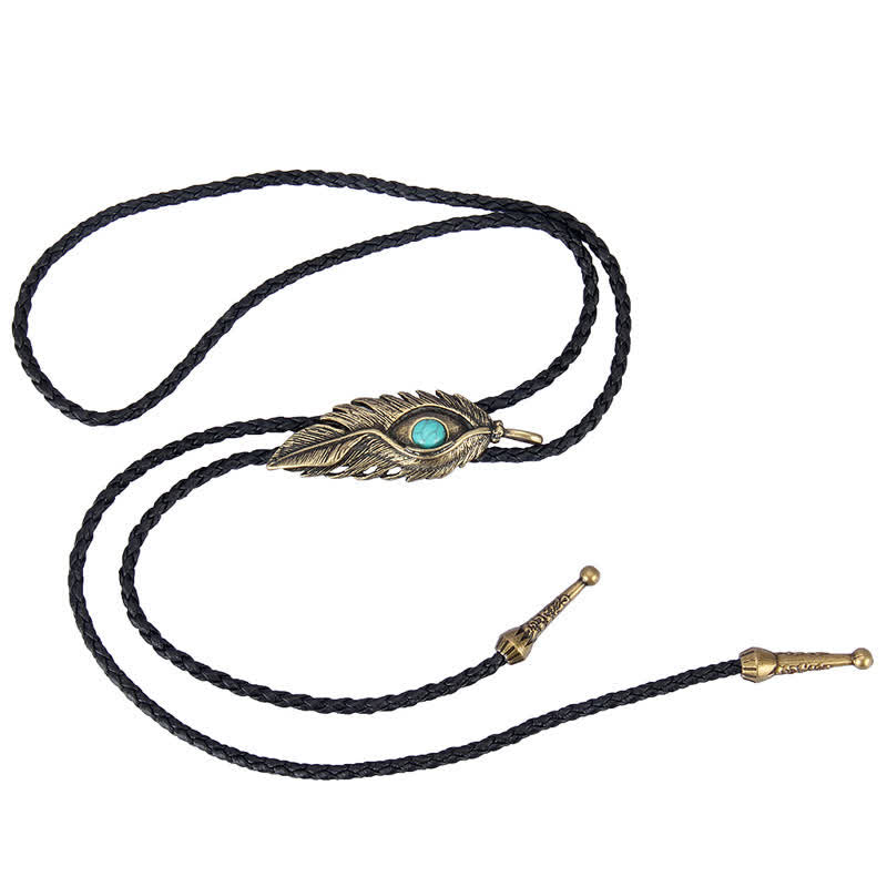Blue Turquoise Stone Inlay Feather Shape Bolo Tie - image 1
