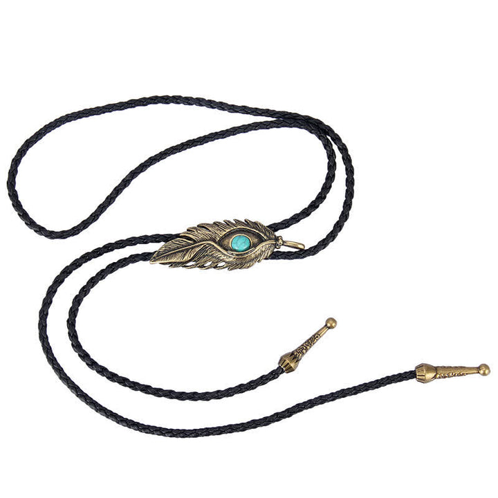 Blue Turquoise Stone Inlay Feather Shape Bolo Tie - image 1