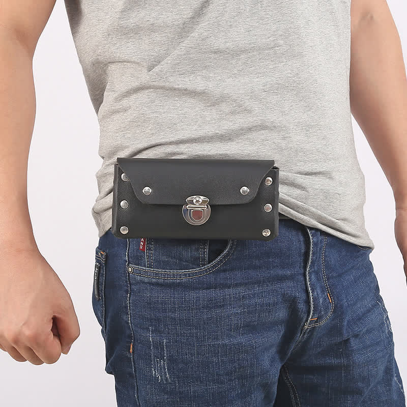 Rivet Decor Button Universal Phone Leather Belt Bag - image 0