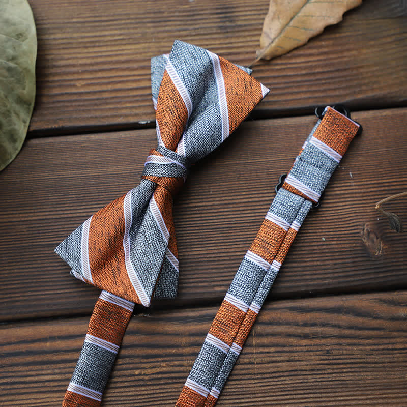 Men's British Striped Floral Bow Tie - Orange Stripe - image 2