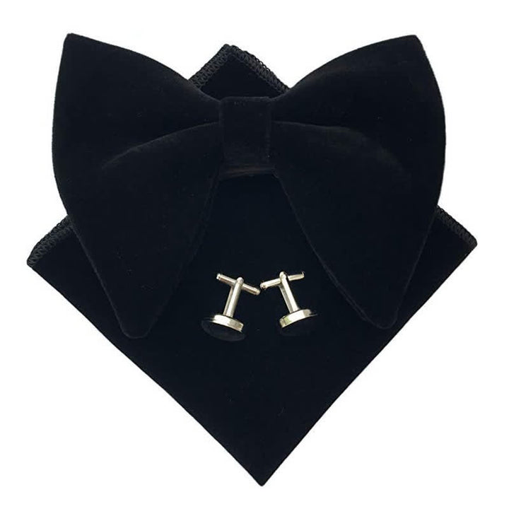 3Pcs Men's Velvet Oversized Pointed Bow Tie Set - Black - image 3