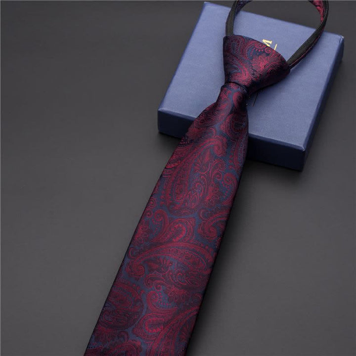 Men's Business Zipper Tie Novelty Necktie - Burgundy Paisley - image 4