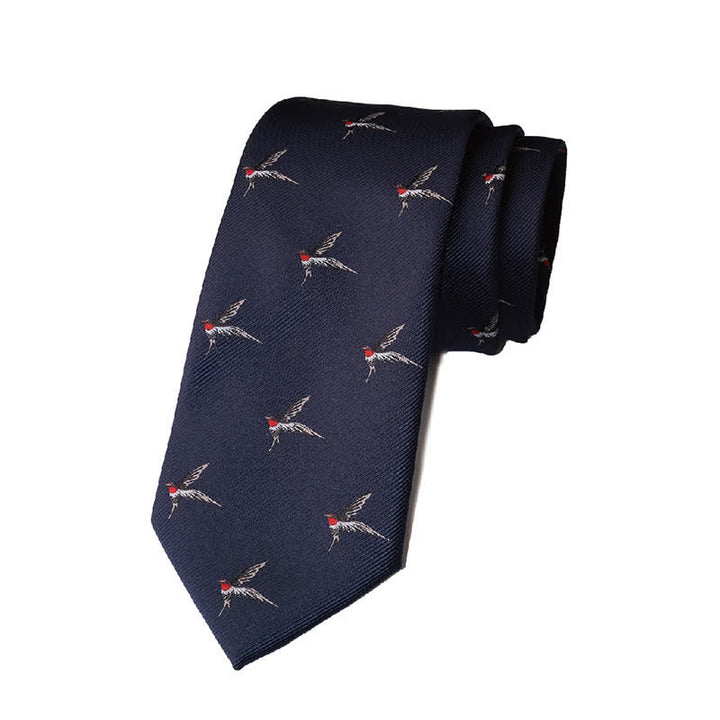 Men's Navy Blue Embroidered Woven Swallow Necktie - Navy Blue - image 0