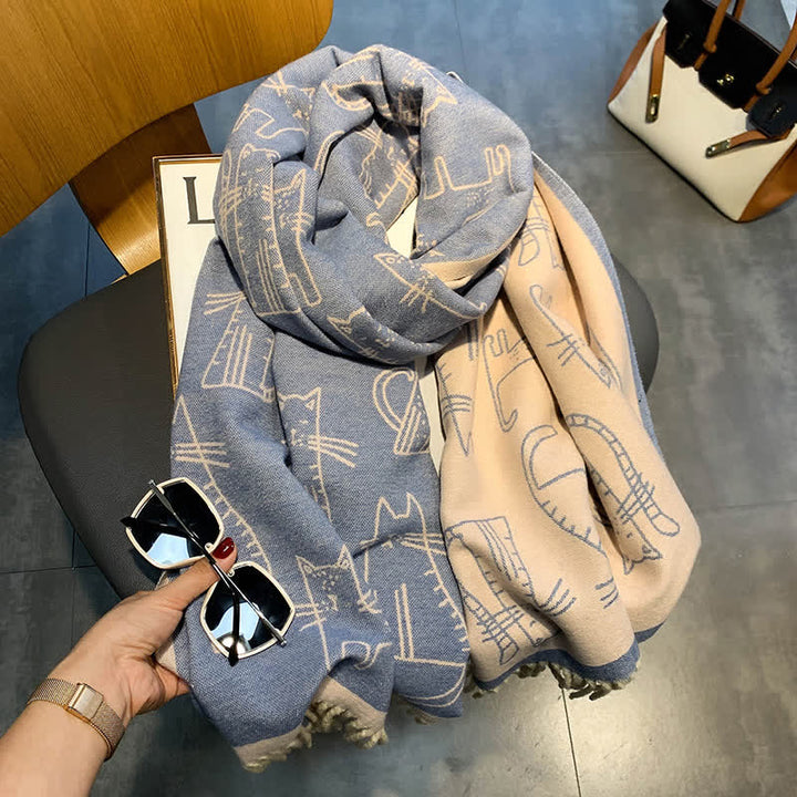 Women's Cat Print Double-Sided Shawl Scarf - image 2