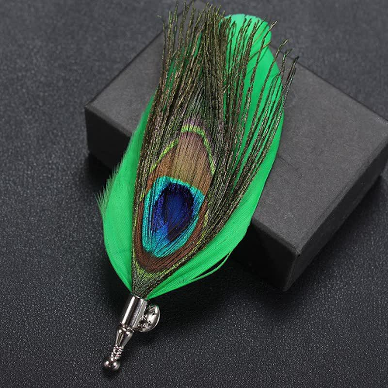 Wedding Natural Feather Buttonhole Brooch - Green - image 6